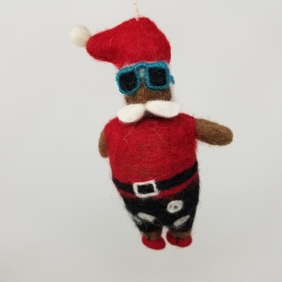 Felted Wool Cool Dressed Santa Holiday Christmas Tree Ornament Sunglasses Hippie - Picture 3 of 10